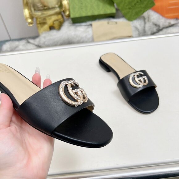 ✨GUCCl Double G Slide Sandalin Black Leather NWT✨ - Picture 6 of 6